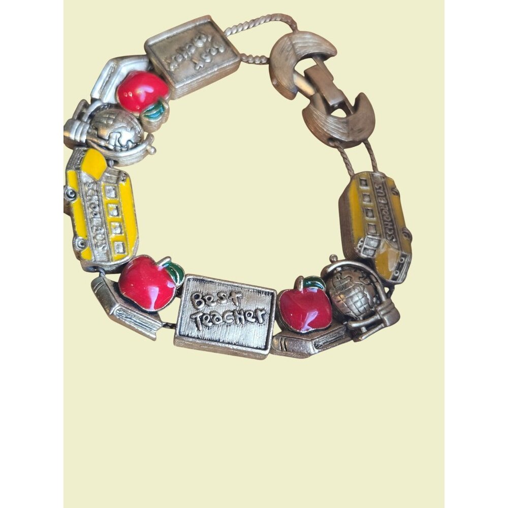 Vintage Best Teacher Charm Bracelet With Apples School Bus Teacher Gift daycare - Picture 5 of 10